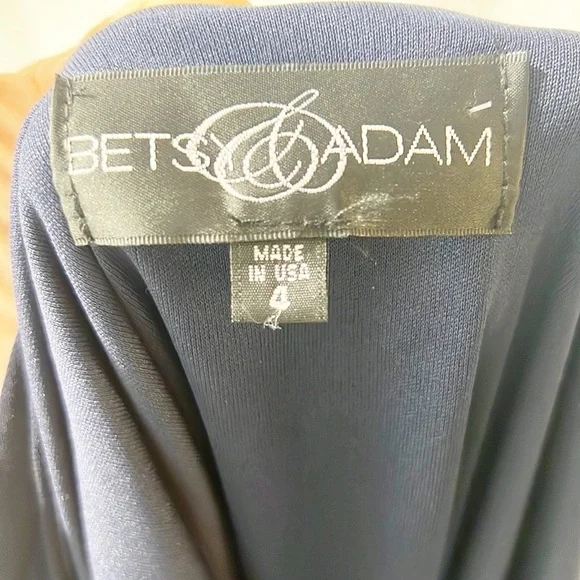 Betsy & Adam Navy Blue Gold Metal Mesh Ruffle One Shoulder Sheath Dress 4 NWT - Picture 8 of 13